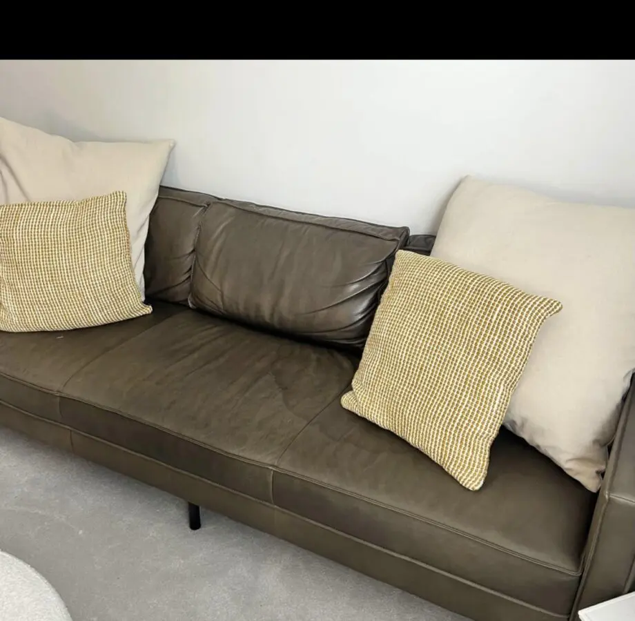 Mid century west elm leather sofa