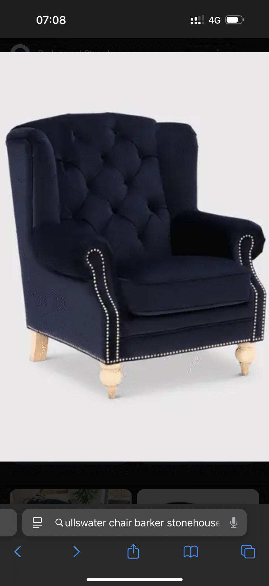 Ullswater Wing Buttoned Chair Velvet Blue Navy