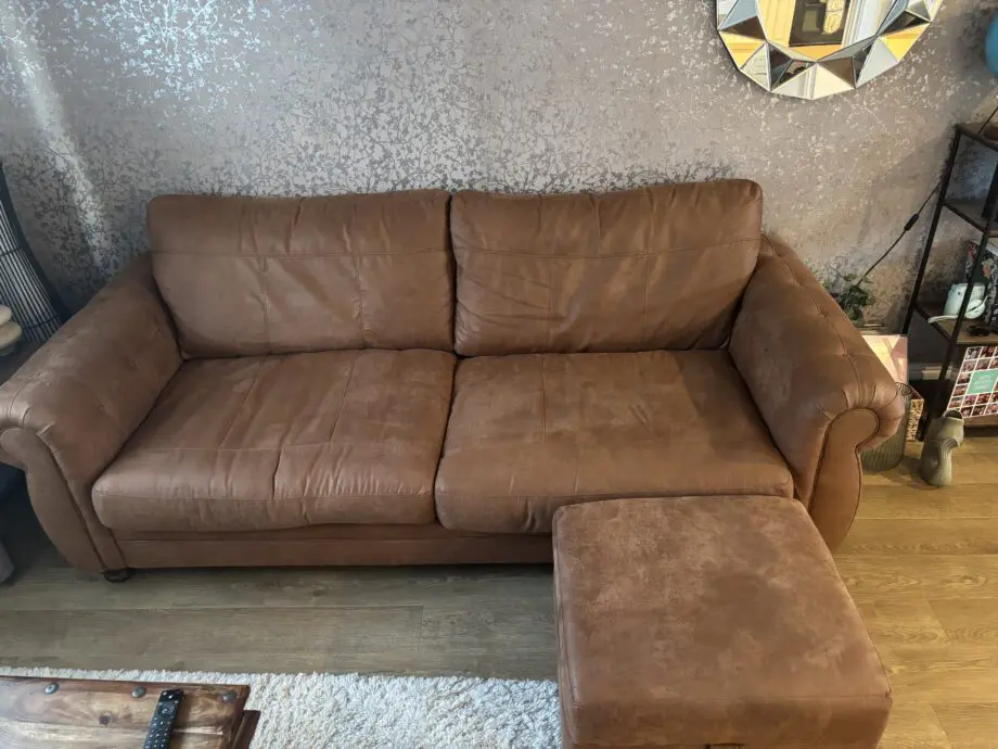 DFS Lomond Brown Suede Leather Sofa And Footstool