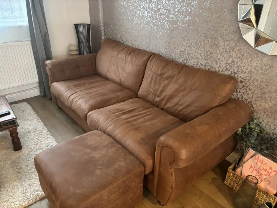 DFS Lomond Brown Suede Leather Sofa And Footstool