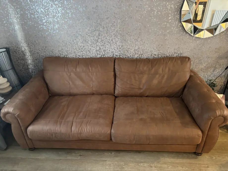 DFS Lomond Brown Suede Leather Sofa And Footstool