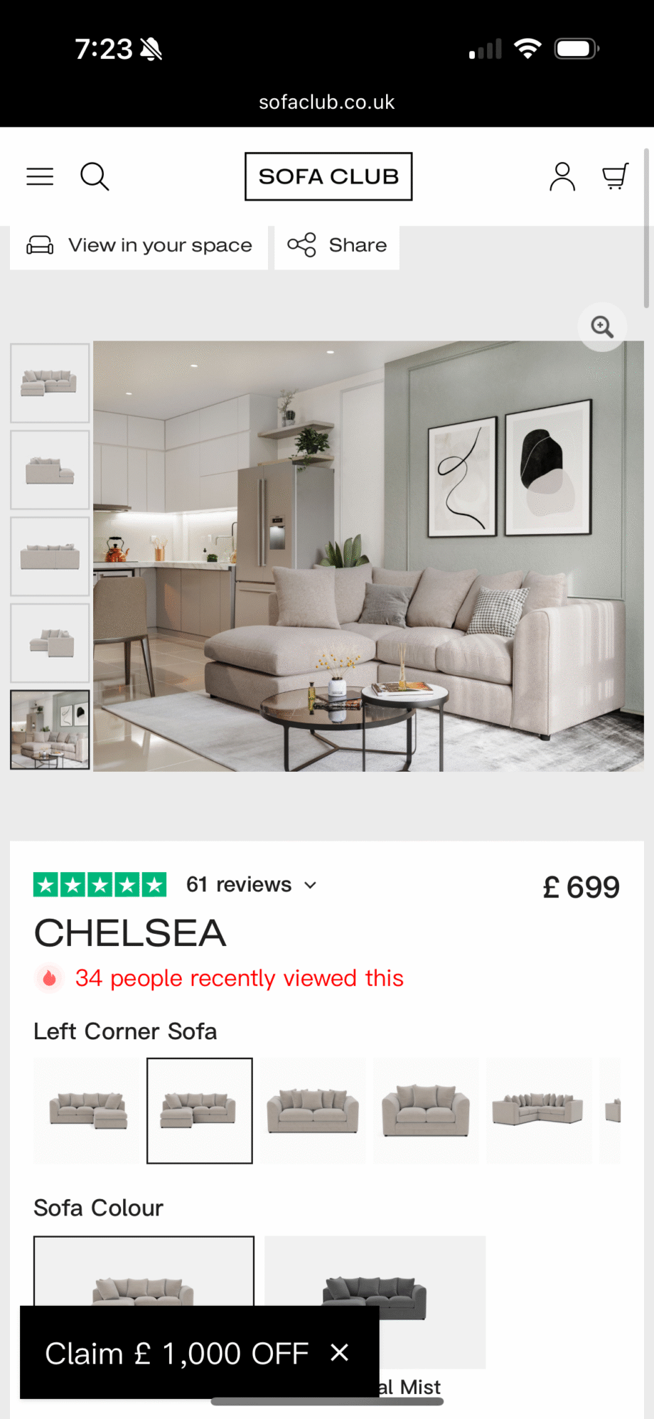 Sofa Club 3 piece sofa set in colour ‘Stone Alone’