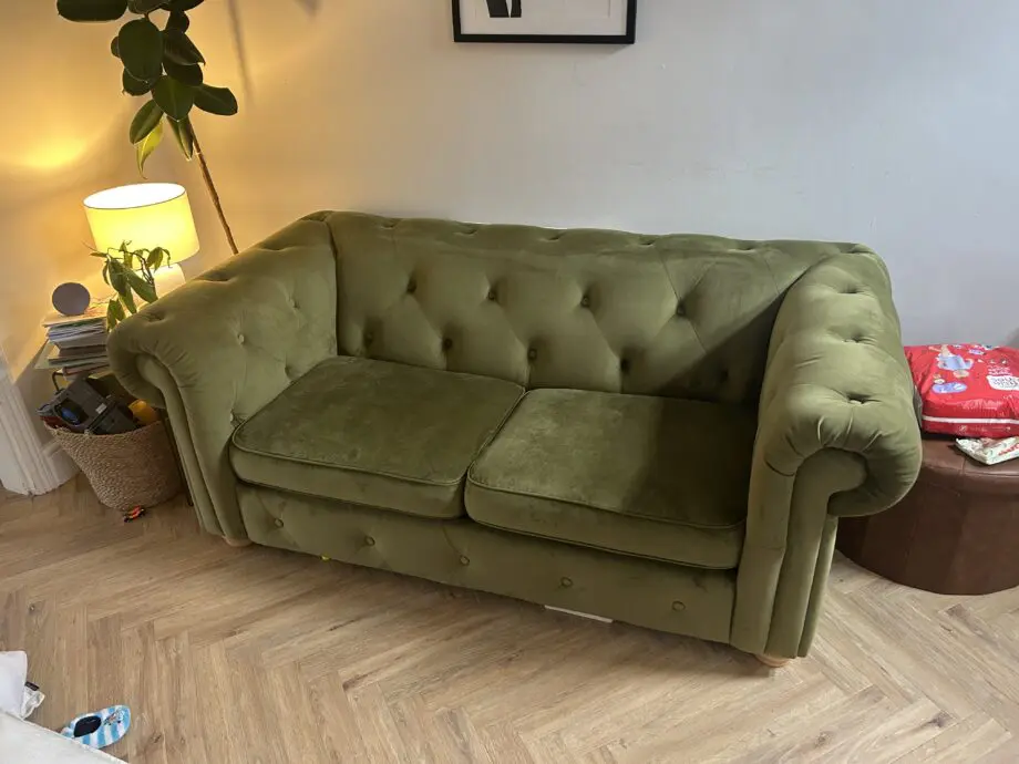 DFS 2 seater green chesterfield sofa bed
