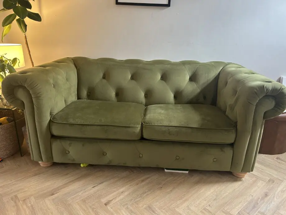 DFS 2 seater green chesterfield sofa bed