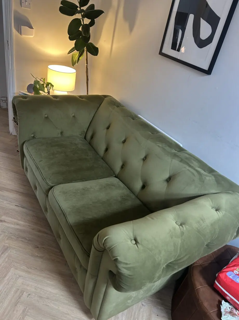DFS 2 seater green chesterfield sofa bed