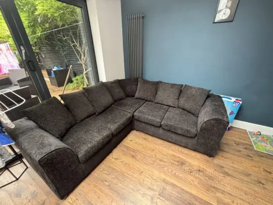 Black chenille Corner sofa 5 seater