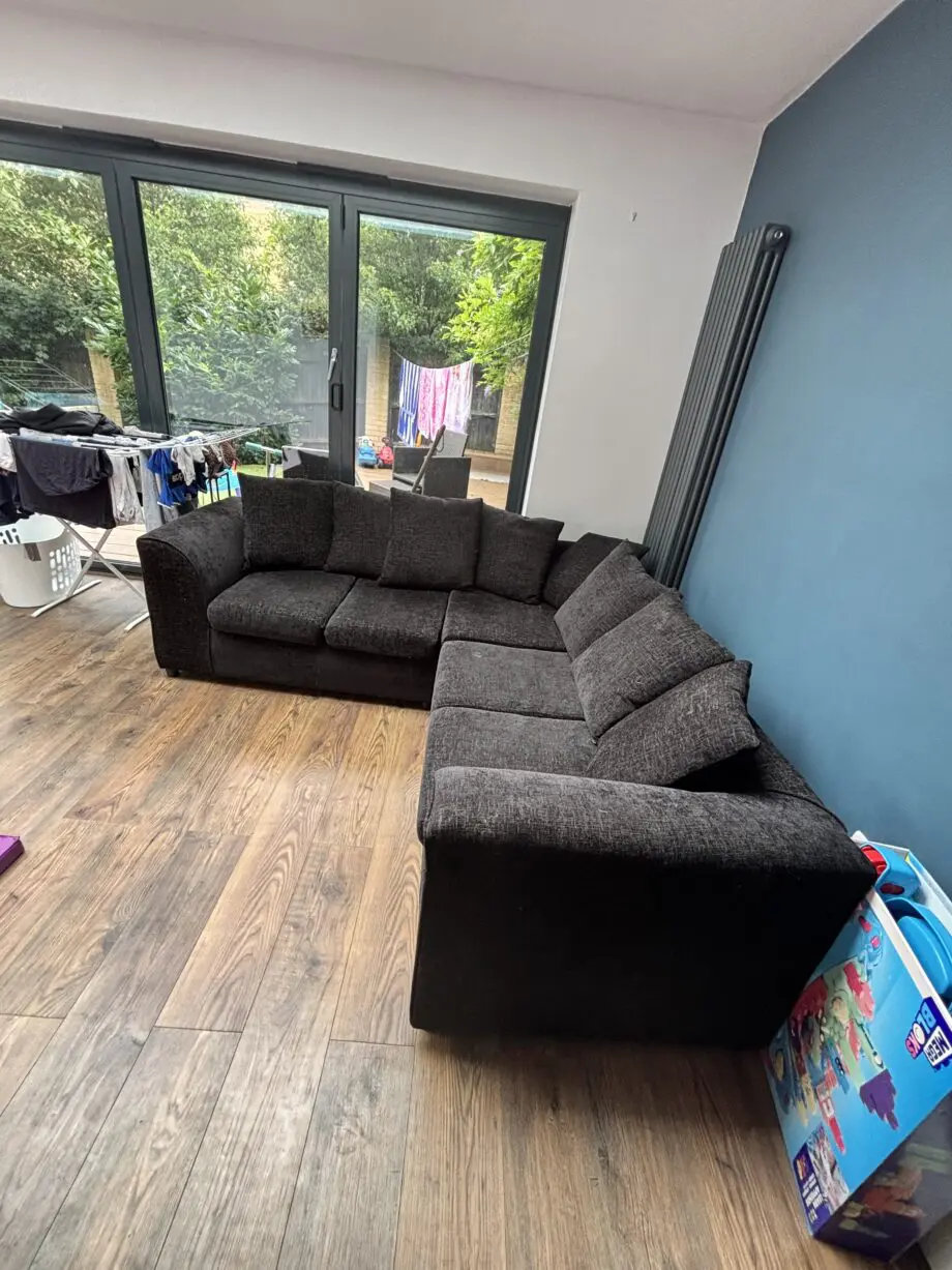 Black chenille Corner sofa 5 seater