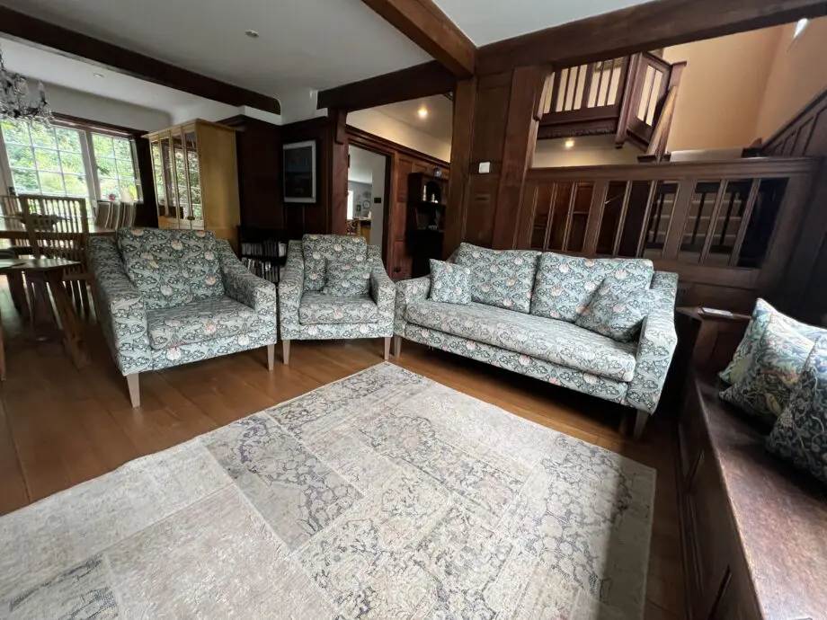 Heal’s Richmond 2 seater sofa and 2 armchairs, Tulip & Jasmine, Teal material.