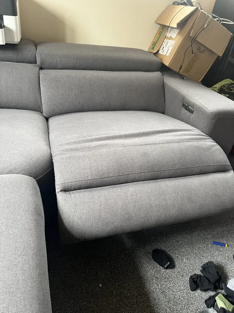 Dfs Grey sofa with built in double bed, recliner chair and charging ports