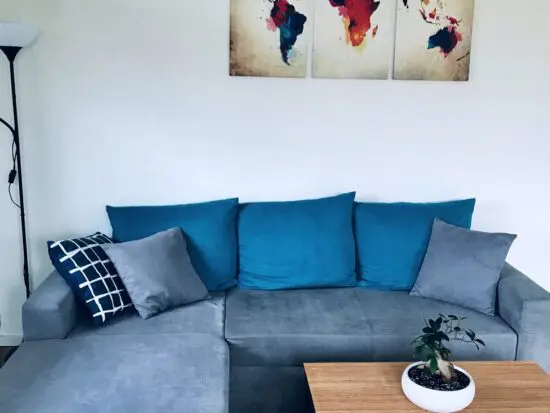 Grey/turquoise Corner Sofa/Bed with storage
