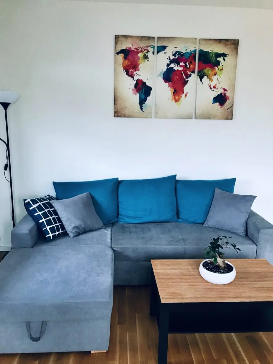 Grey/turquoise Corner Sofa/Bed with storage