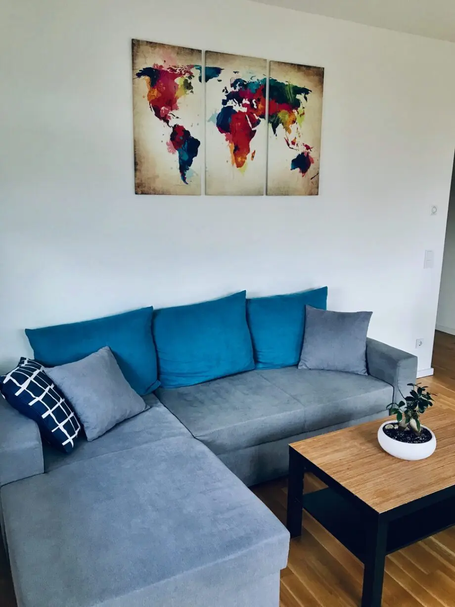 Grey/turquoise Corner Sofa/Bed with storage