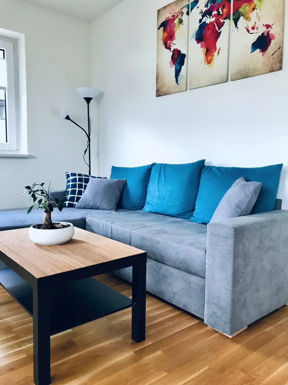 Grey/turquoise Corner Sofa/Bed with storage