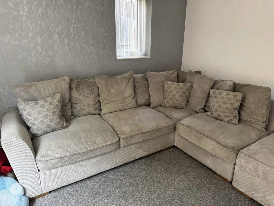 Oak furniture land Nebraska 4 seater sofa with ottoman footstool.