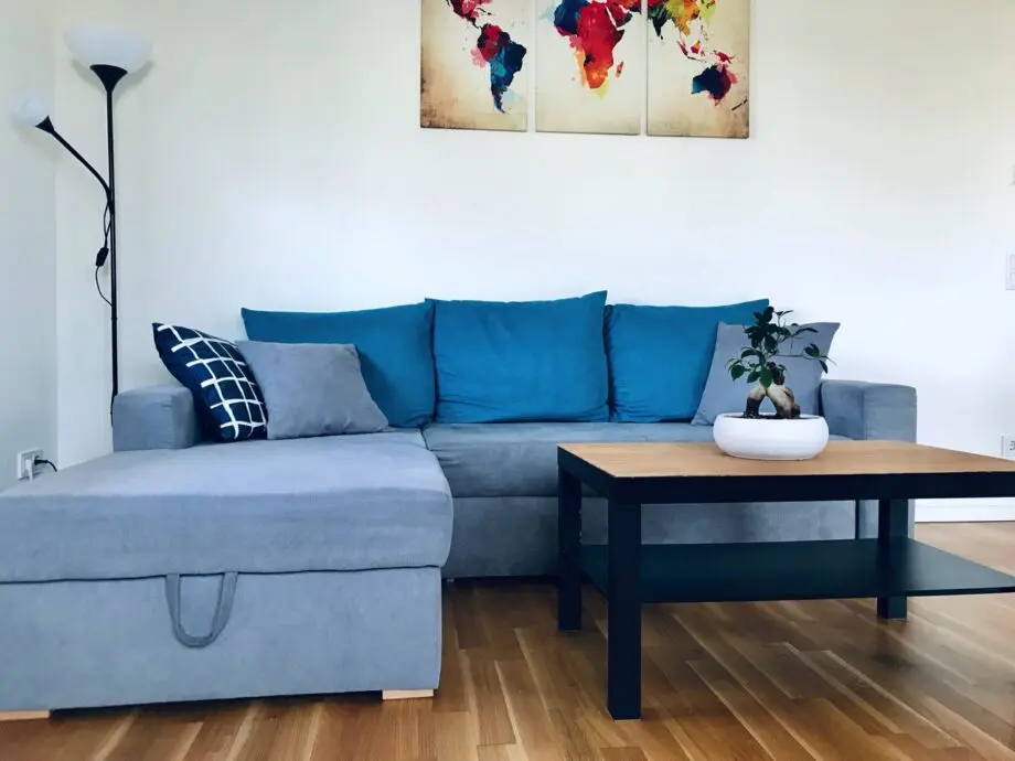 Grey/turquoise Corner Sofa/Bed with storage