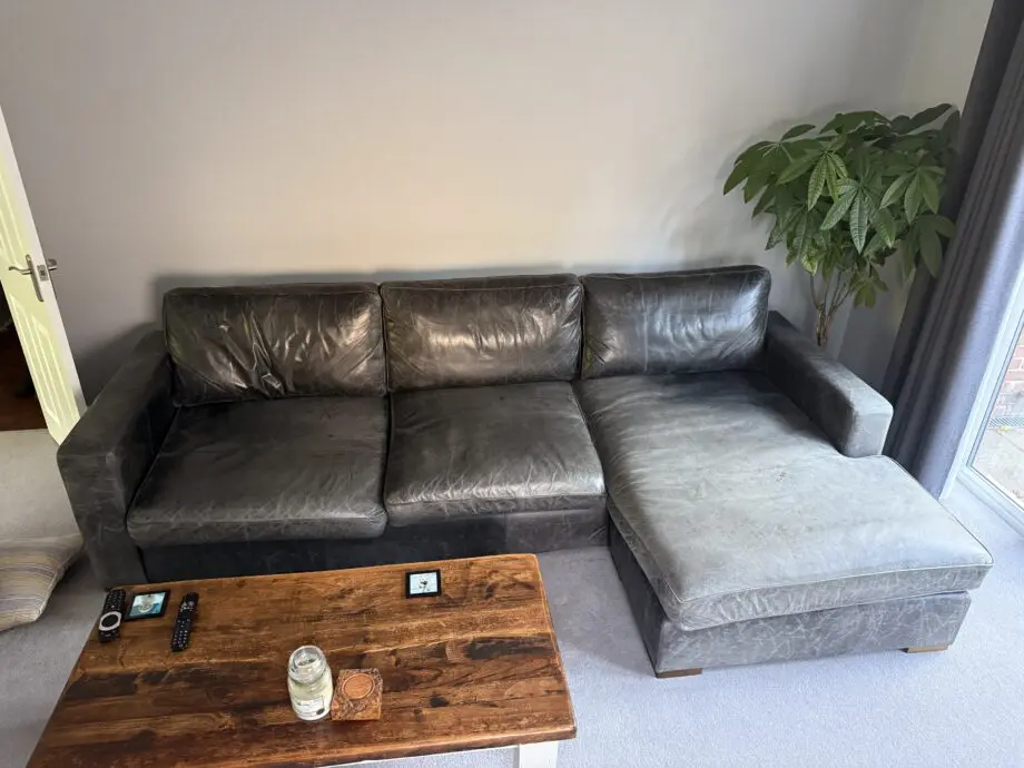 Old Boot Antique Black Leather RH Chaise Emperor Sofa