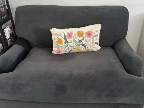 Grey velvet love seat