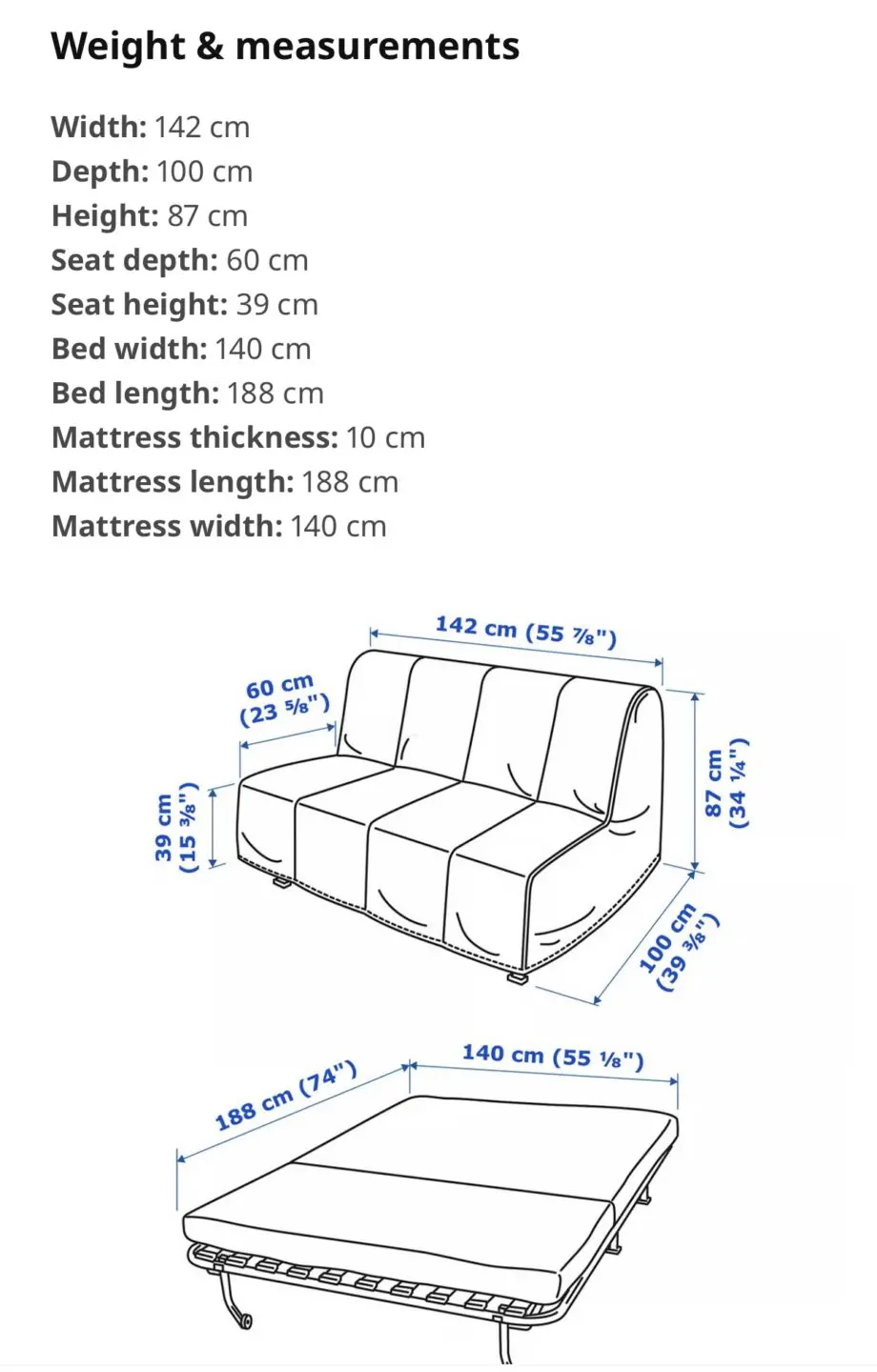 Ikea LYCKSELE LOVAS 2 seater sofa bed