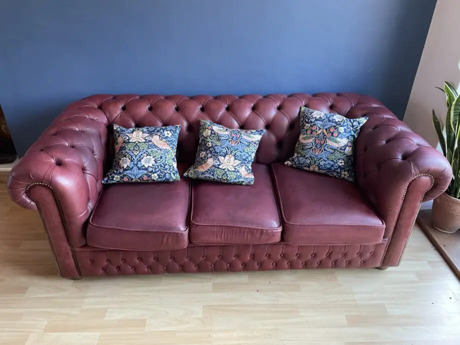 1 Saxon chesterfield aniline leather maroon sofa