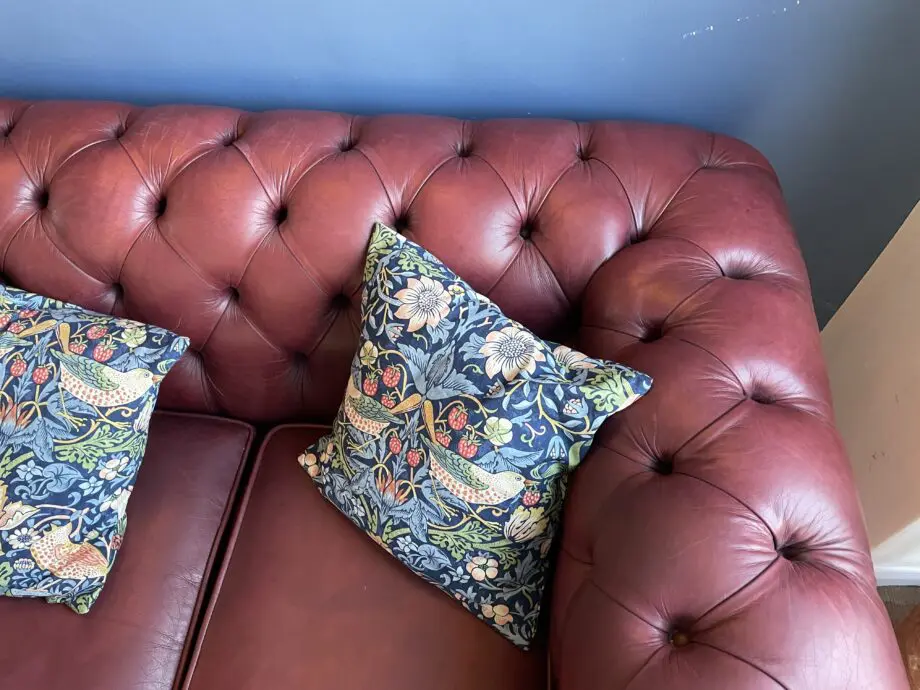 1 Saxon chesterfield aniline leather maroon sofa