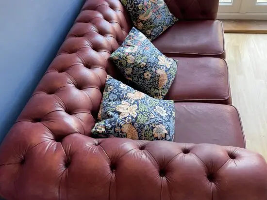 1 Saxon chesterfield aniline leather maroon sofa