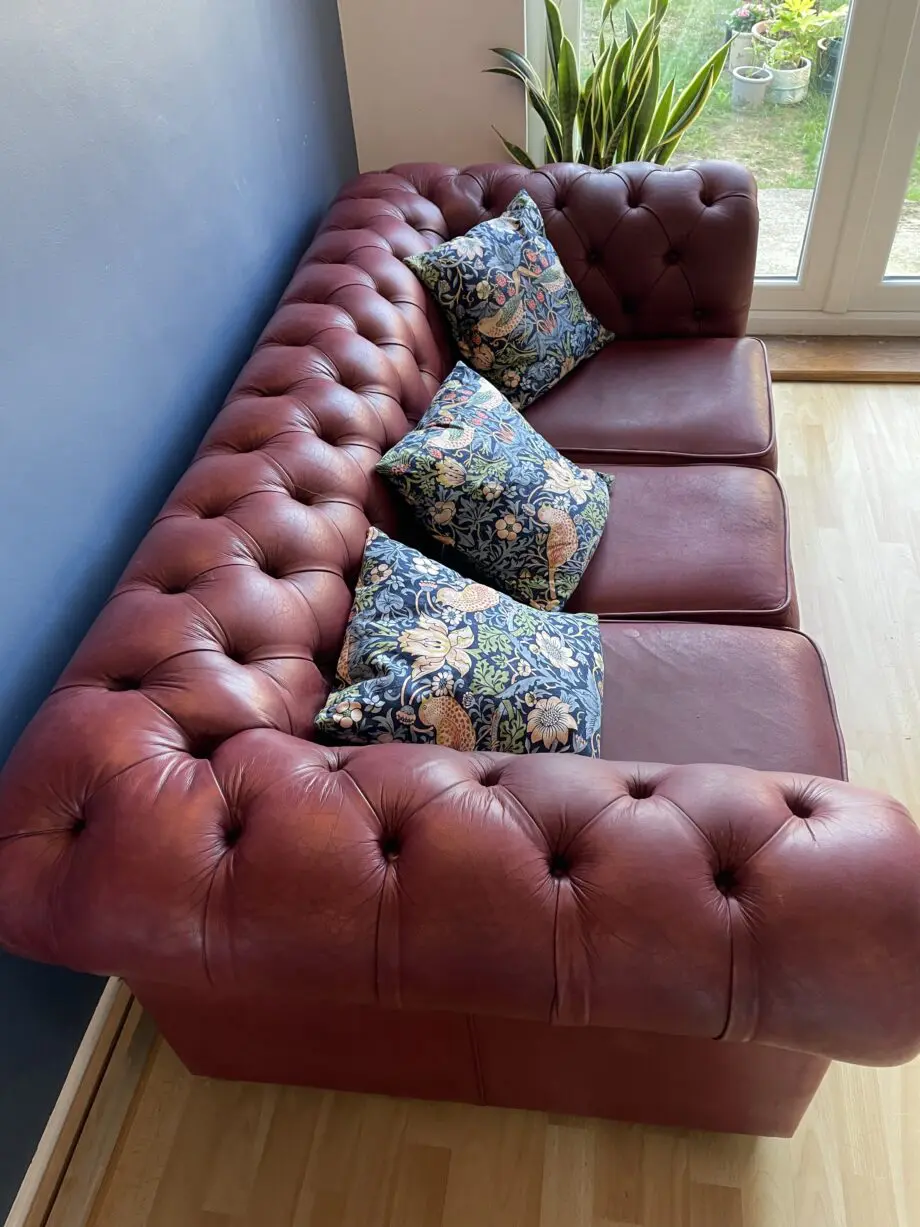 1 Saxon chesterfield aniline leather maroon sofa