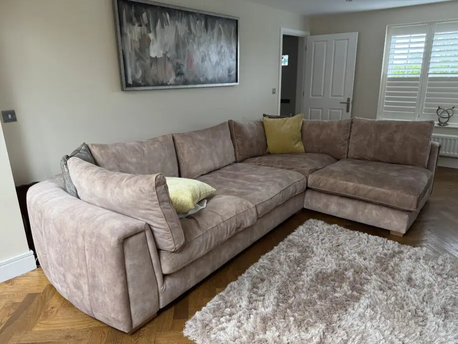 Sofology Emperor corner sofa in antique velvet champagne