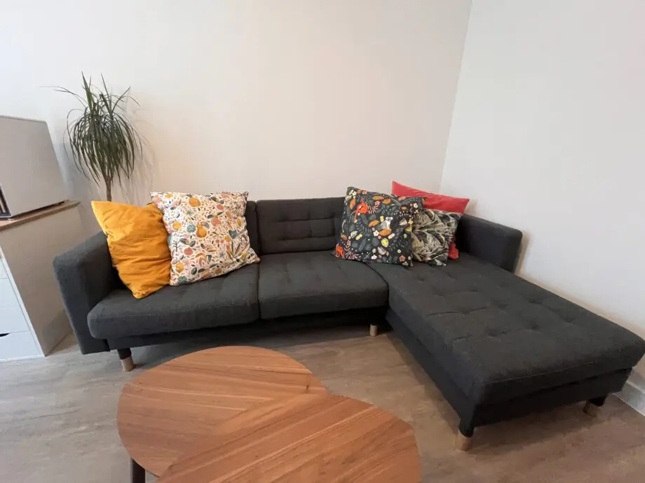 3-seat Landskrona Corner Sofa, with Chaise | dark grey/wood