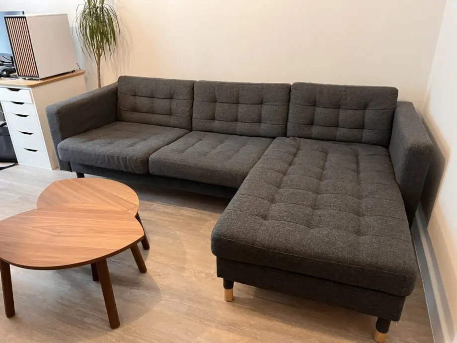 3-seat Landskrona Corner Sofa, with Chaise | dark grey/wood