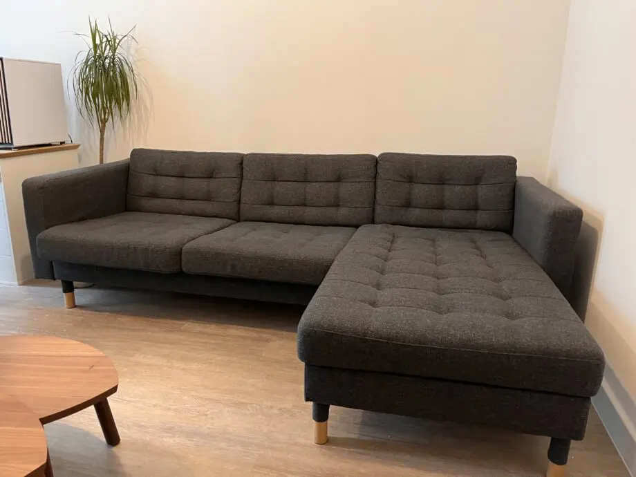 3-seat Landskrona Corner Sofa, with Chaise | dark grey/wood