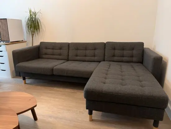 3-seat Landskrona Corner Sofa, with Chaise | dark grey/wood