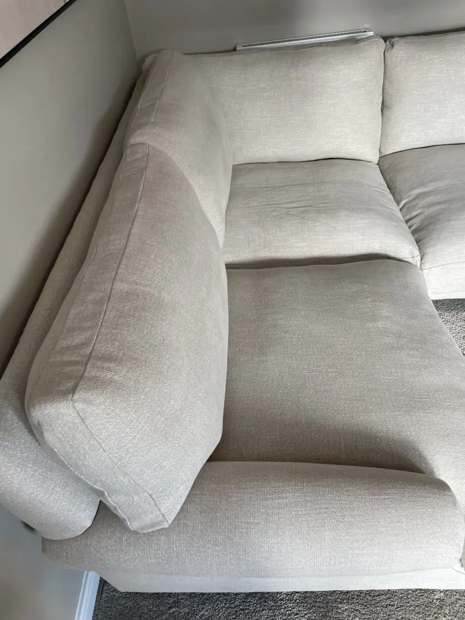 Loaf. Dawdler corner sofa. Breadcrumb colour laundered linen