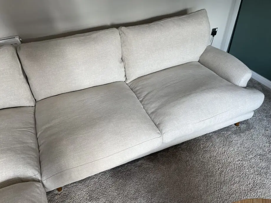 Loaf. Dawdler corner sofa. Breadcrumb colour laundered linen