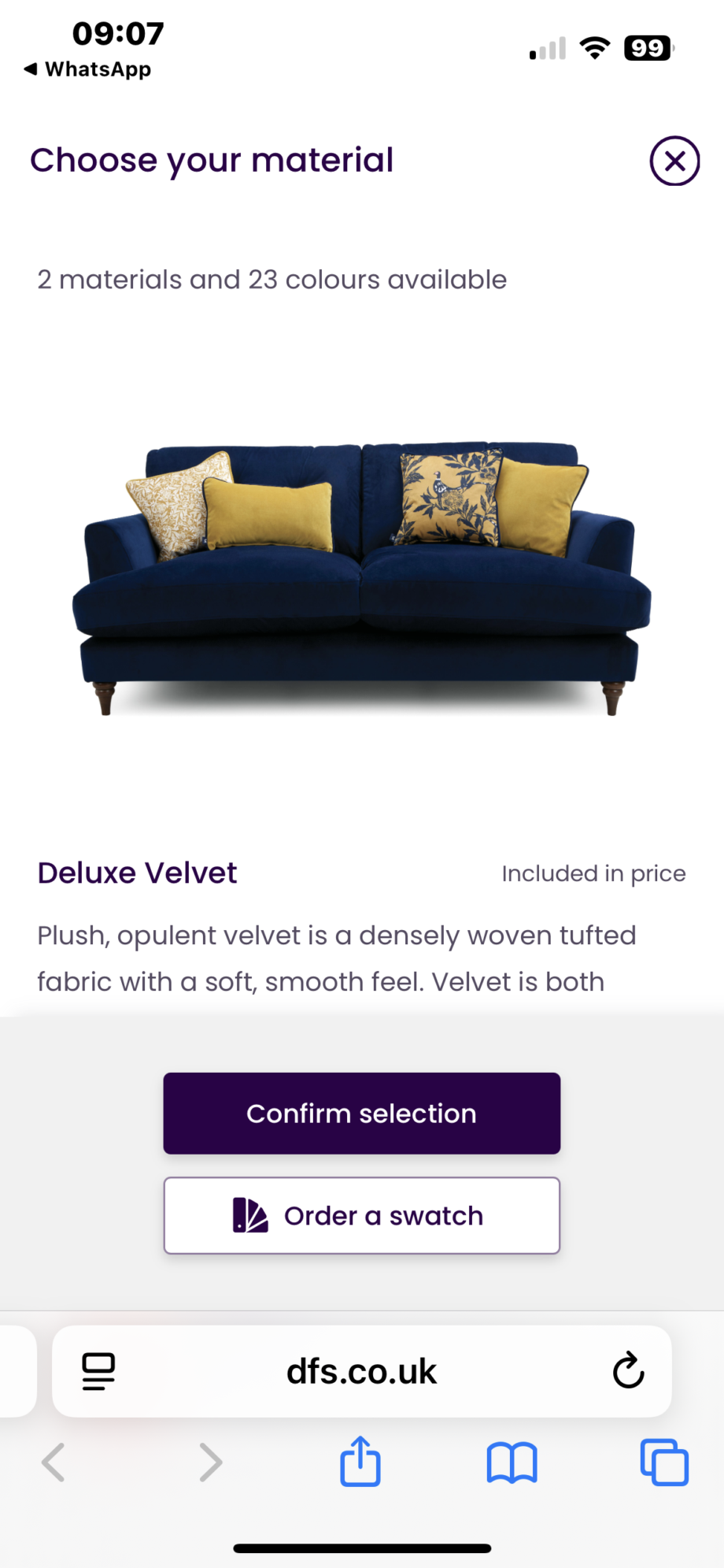 Patterdale Velvet 3 Seater Sofa, Joules @ DFS
