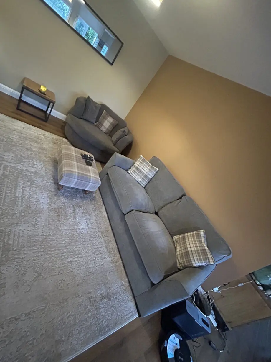 Next grey two seater sofa, swivel love seat and footstool