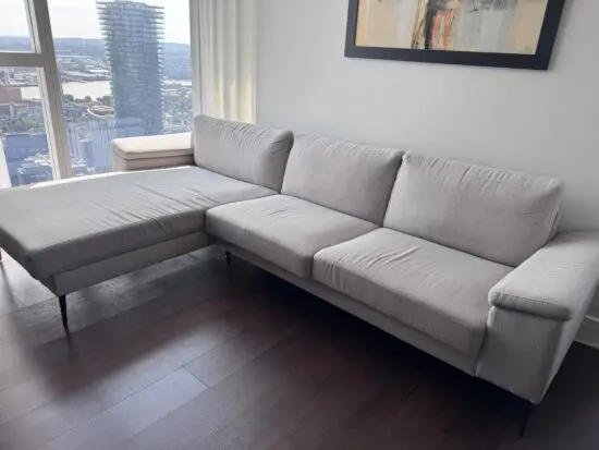 L-shaped,Grey Corner Sofa; Left hand facing 3 Seater