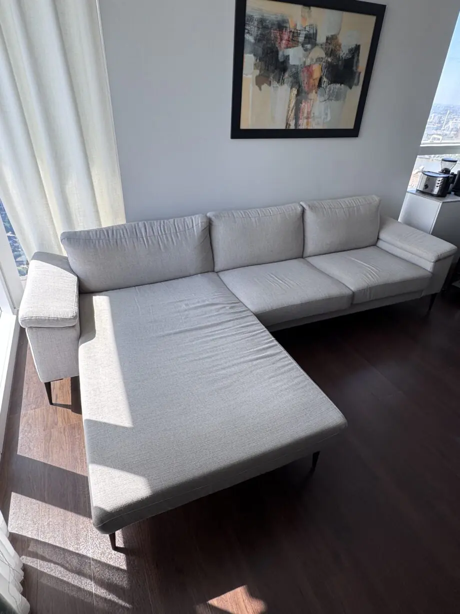 L-shaped,Grey Corner Sofa; Left hand facing 3 Seater