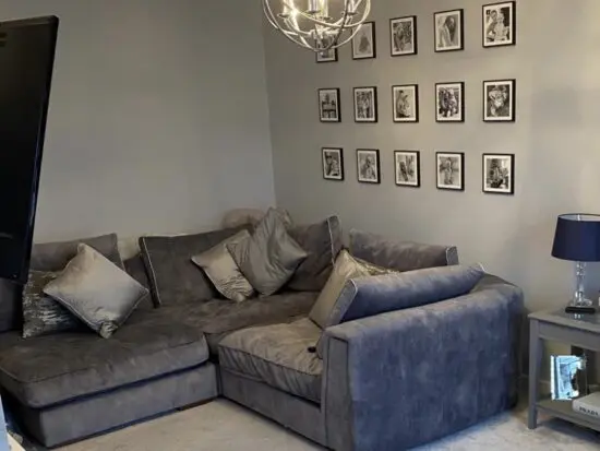 Grey corner sofa & footstool