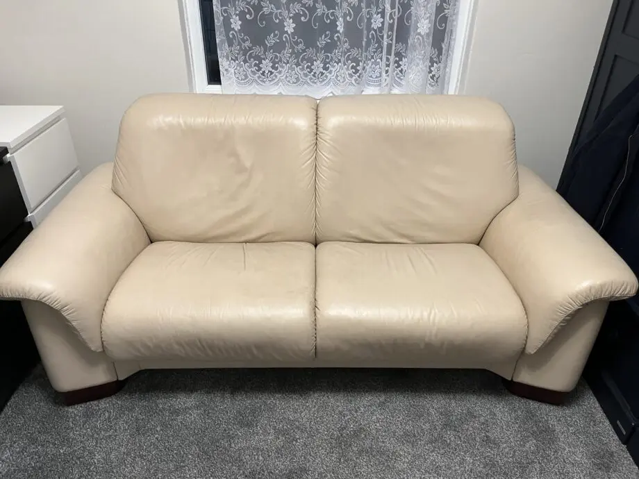 Beige Leather 2 Seat Sofa