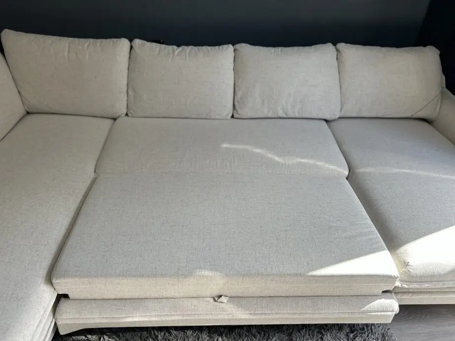 Charming Charlie Beige Upholstered Corner Sofa Bed with Storage