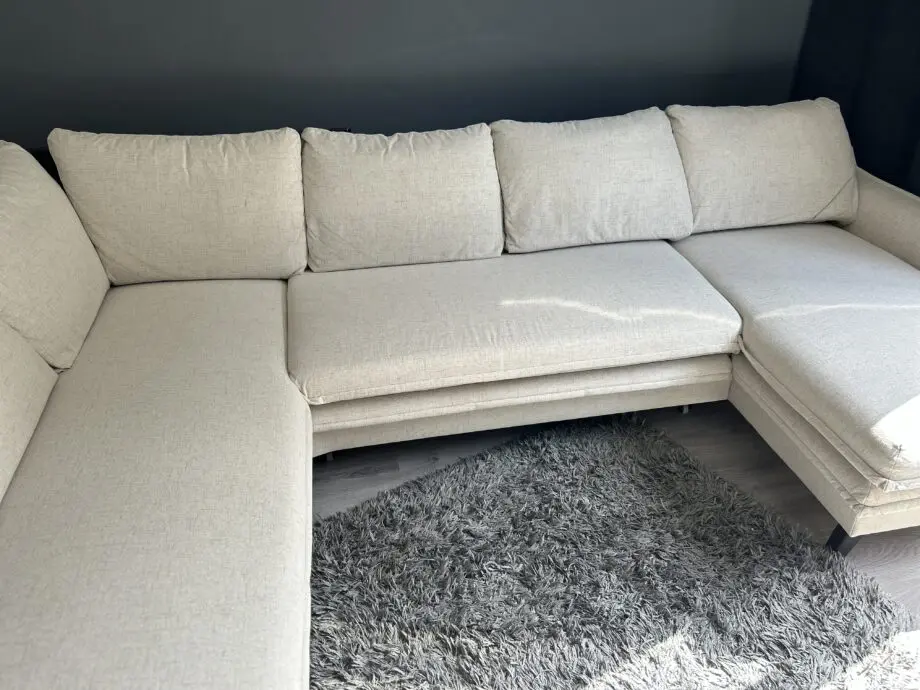 Charming Charlie Beige Upholstered Corner Sofa Bed with Storage