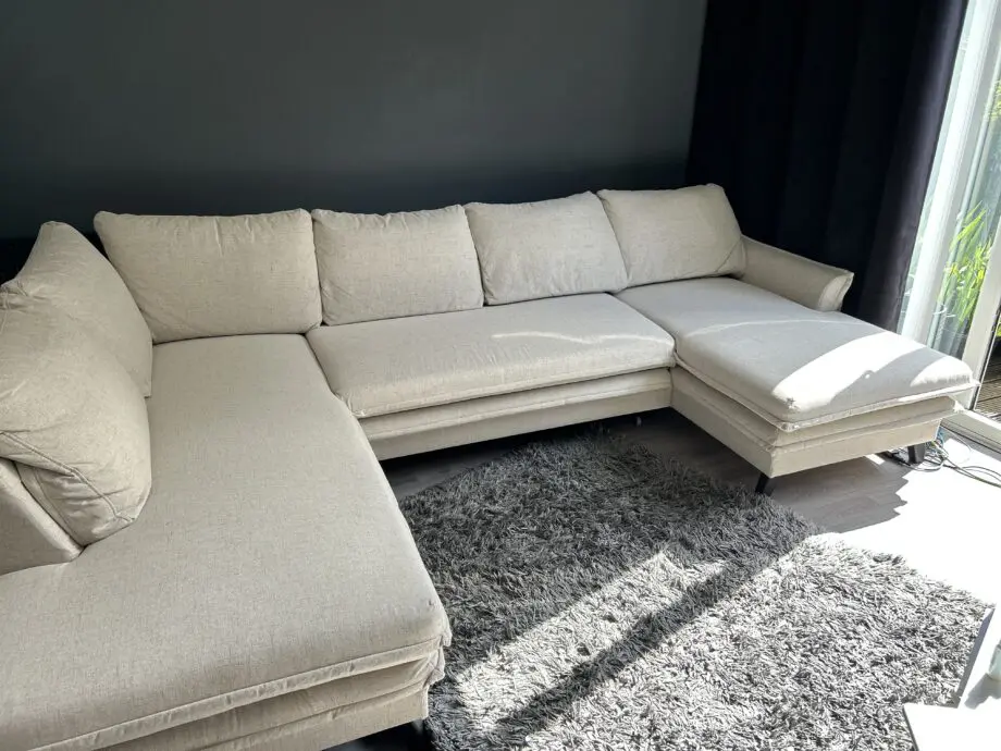Charming Charlie Beige Upholstered Corner Sofa Bed with Storage