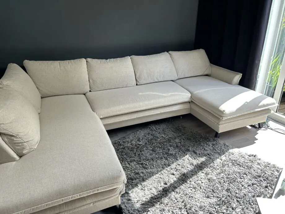 Charming Charlie Beige Upholstered Corner Sofa Bed with Storage