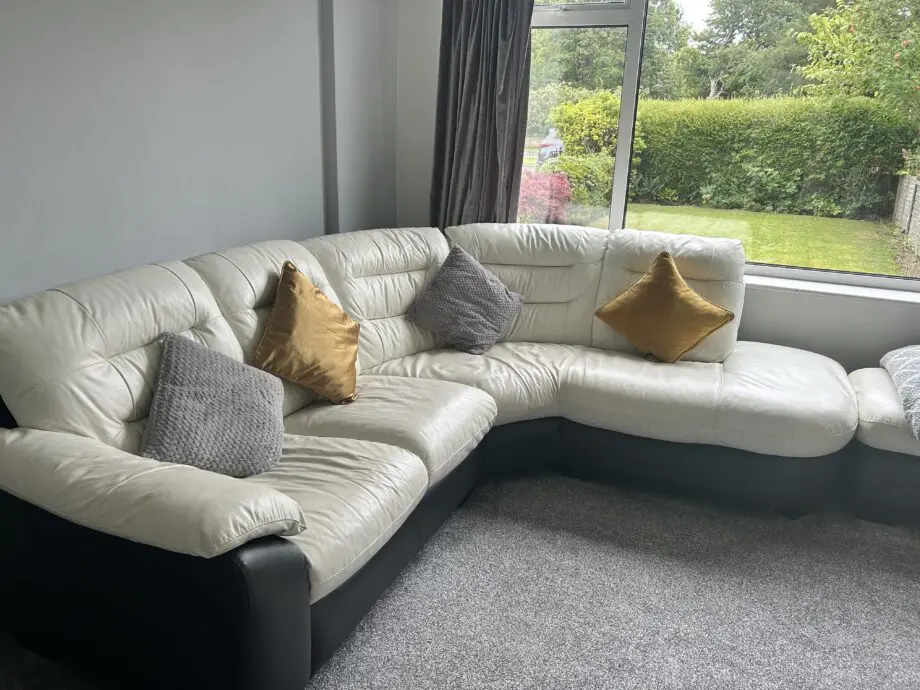 Corner sofa with chair and foot stool