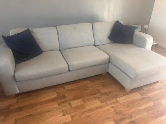 DFS, grey/silver right facing corner sofa and 2 seater sofa