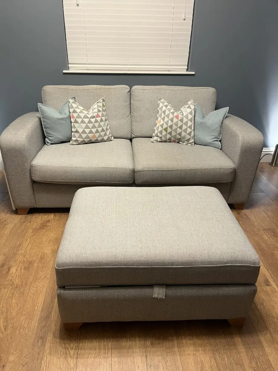Hardly used sofa and foot stall with storage