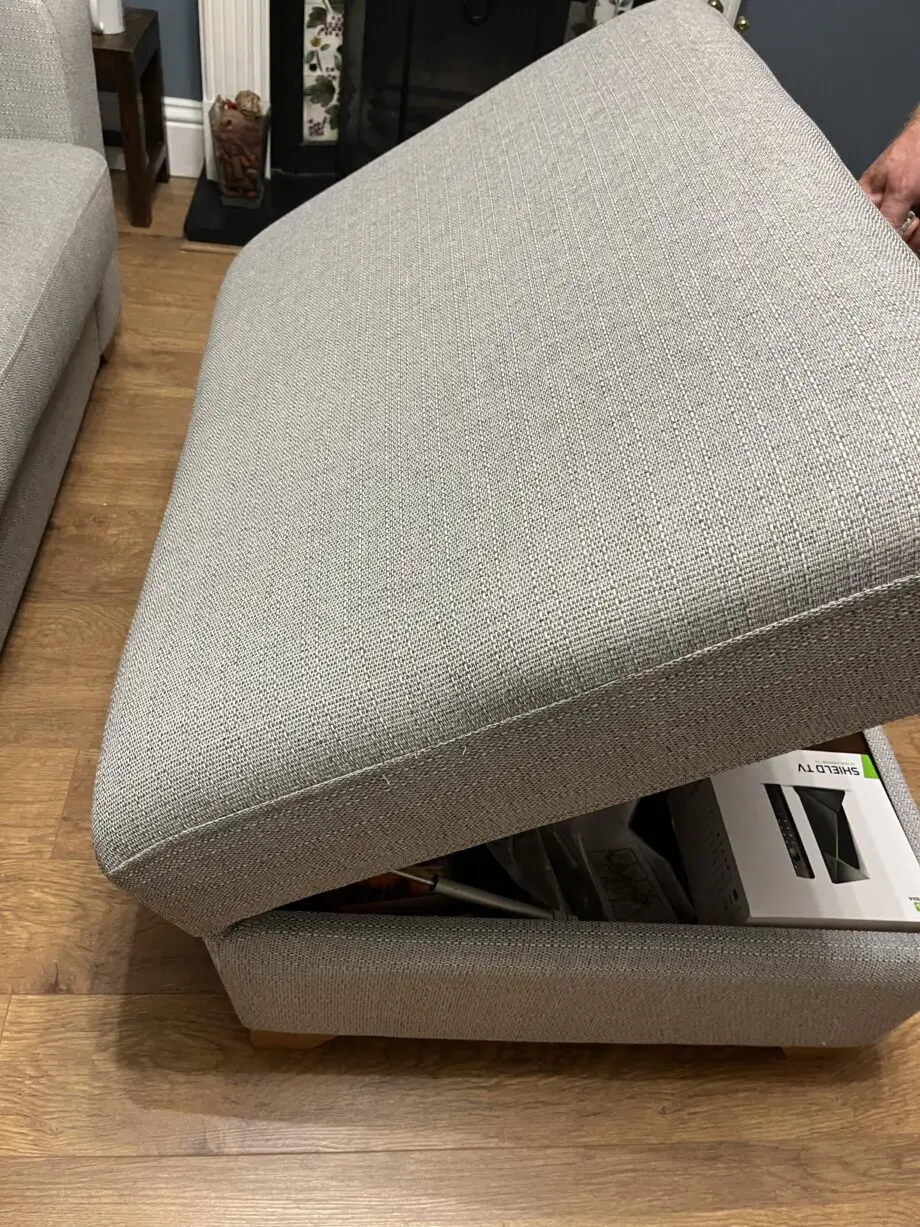 Hardly used sofa and foot stall with storage