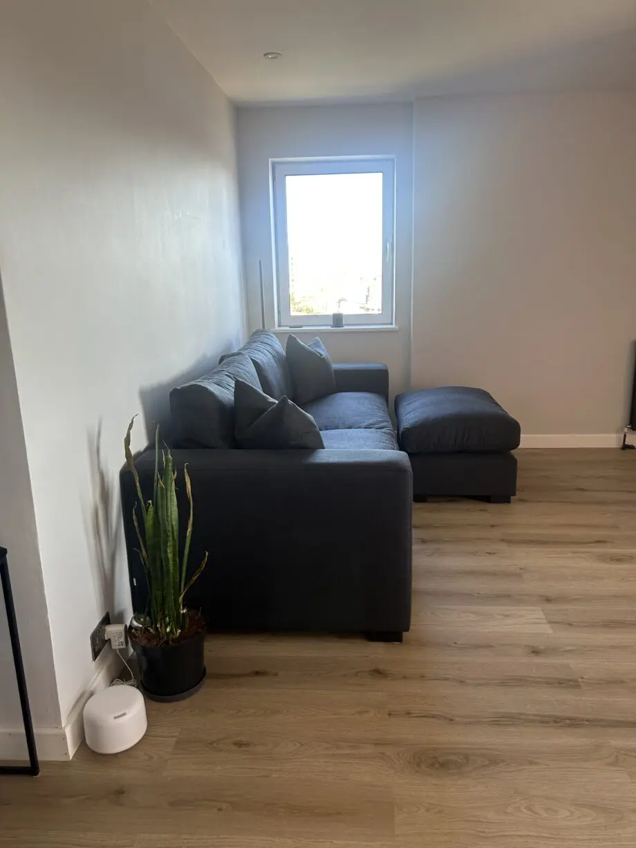 Raft anthracite linen Melrose bespoke sofa with footstool