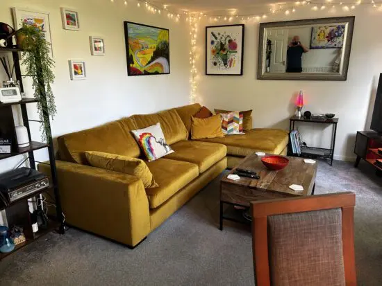 DFS Mustard left sided plush sofa