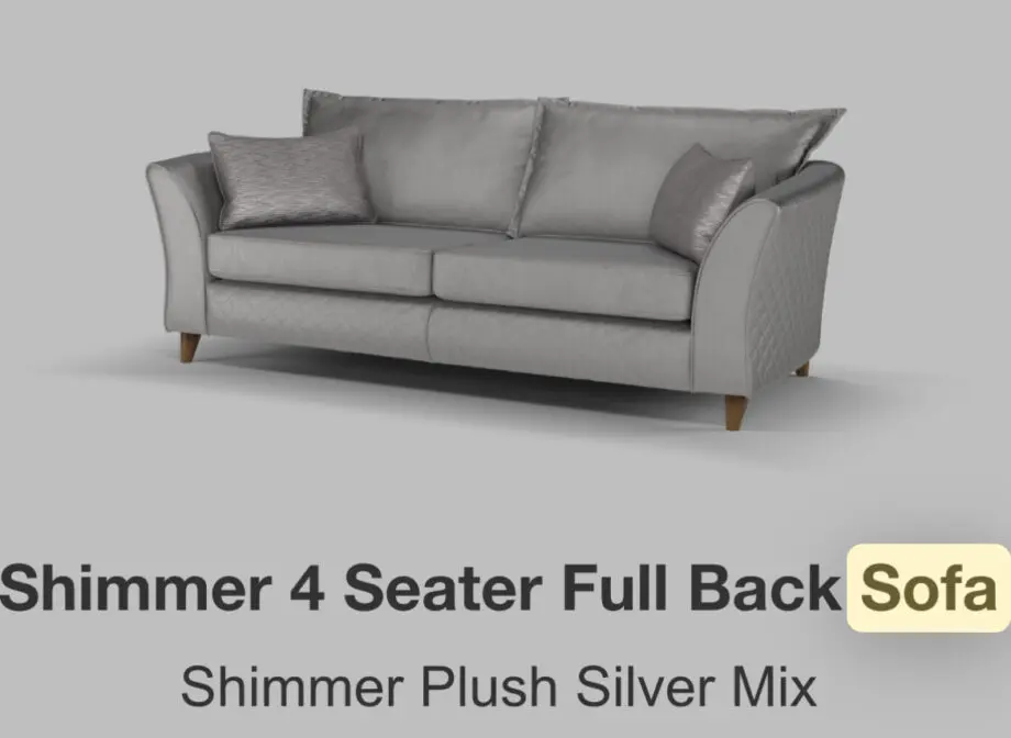 Sofology silver shimmer four seater full back sofa